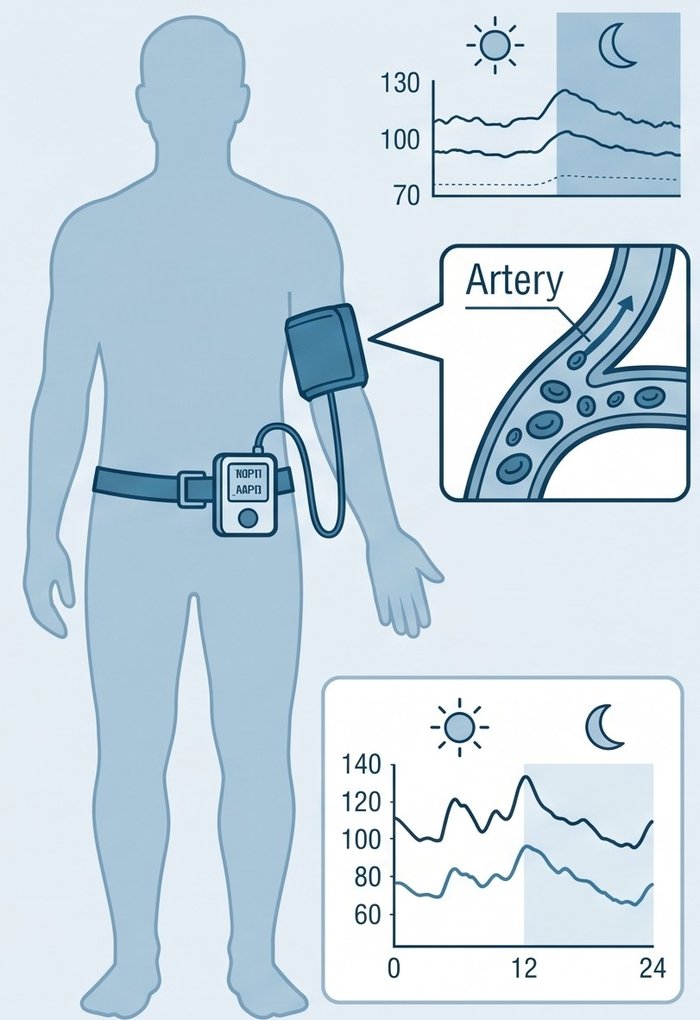 Diagram of ambulatory blood pressure monitoring