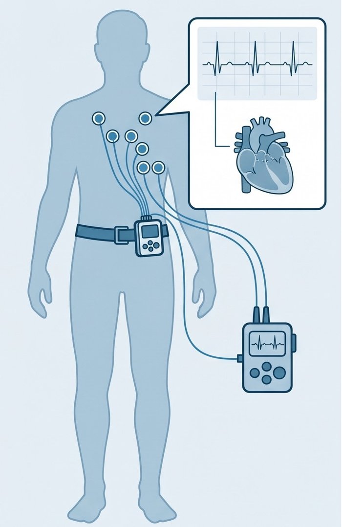 Diagram of 24, 48 and 72 hour Holter monitoring